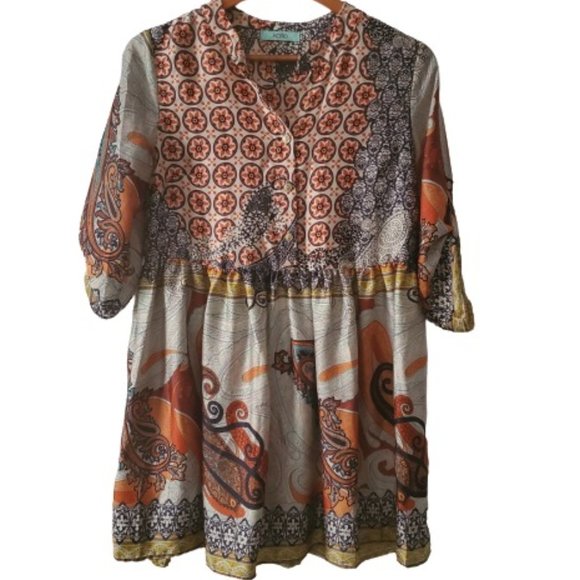 Karlie Women's Flowy Roll Tab Sleeve Multicolor Print Button Front Dress Small - Picture 1 of 10